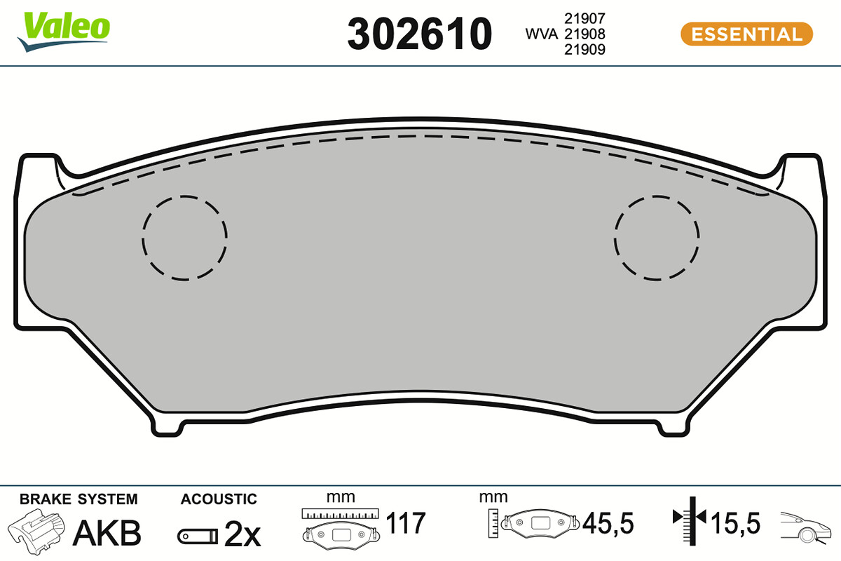 Kit pastiglie freno, Freno a disco - 302610 VALEO